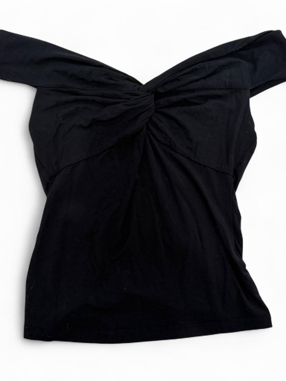 Twist-Front Off-Shoulder Black Crop Top